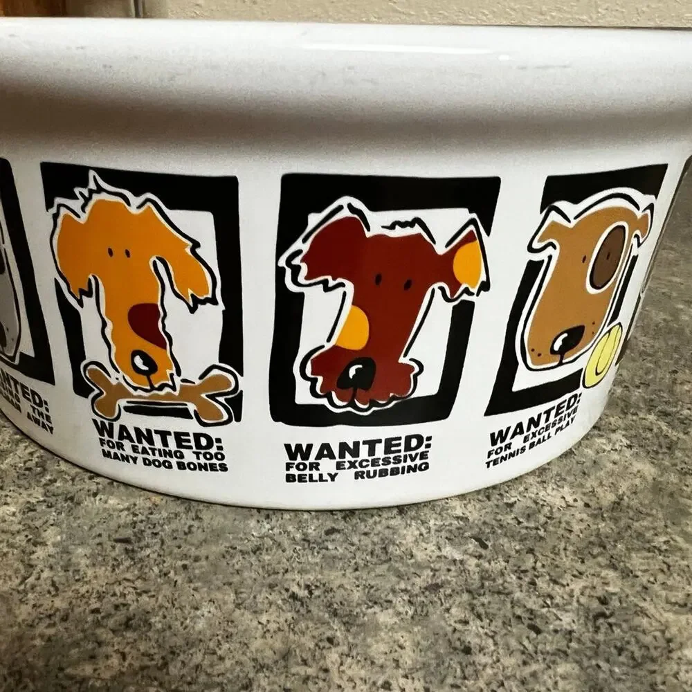 Riviera/Van Beers Dog food or water bowl. “WANTED” stoneware